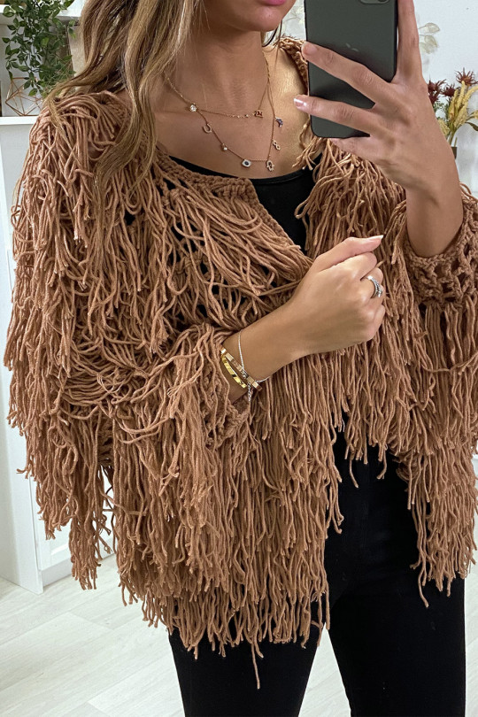 Gilet cognac a frange ficelle - 4