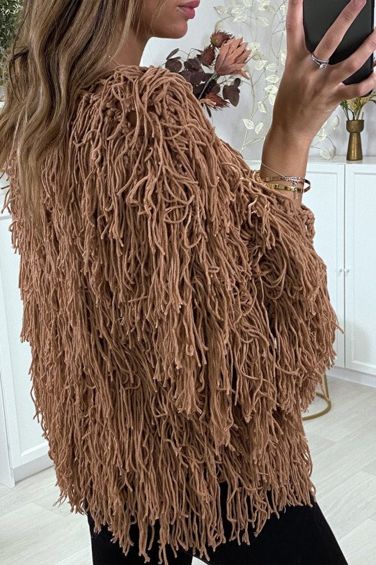 Gilet cognac a frange ficelle - 5