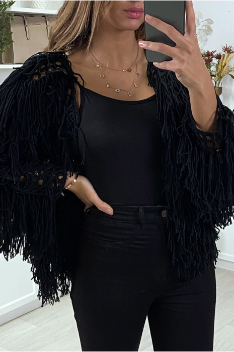 Gilet noir a frange ficelle - 3