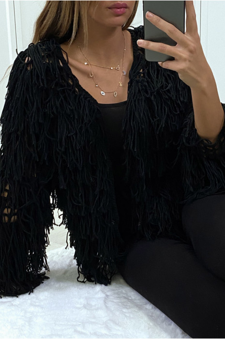 Gilet noir a frange ficelle - 4