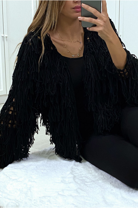 Gilet noir a frange ficelle - 5