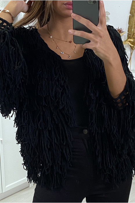 Gilet noir a frange ficelle - 6