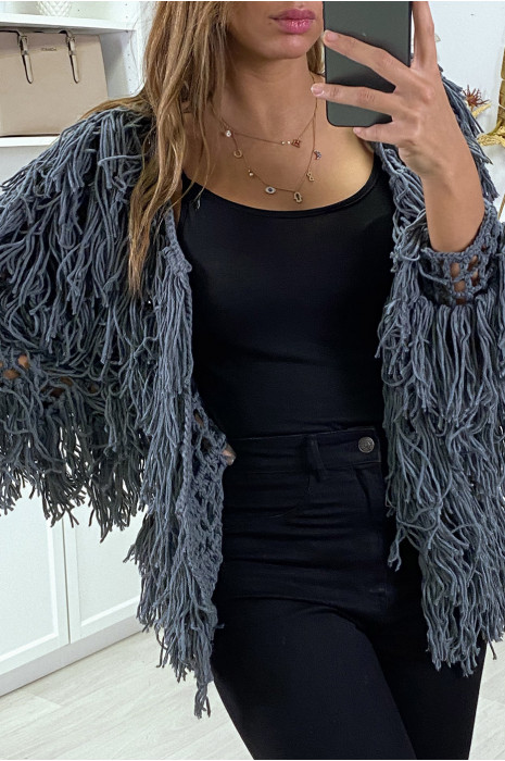 Gilet anthracite a frange ficelle - 2