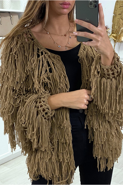 Gilet camel a frange ficelle - 1