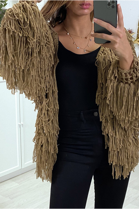 Gilet camel a frange ficelle - 4