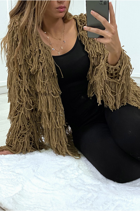 Gilet camel a frange ficelle - 7