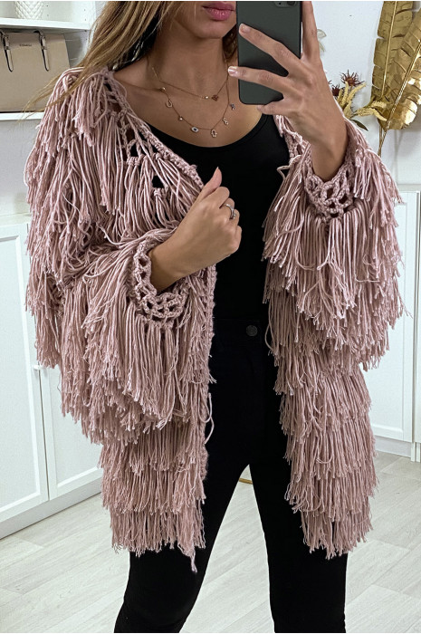 Gilet rose a frange ficelle - 1