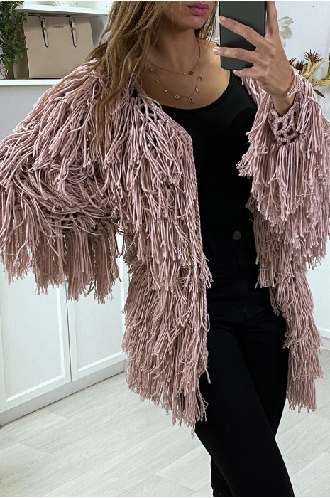 Gilet rose a frange ficelle - 3