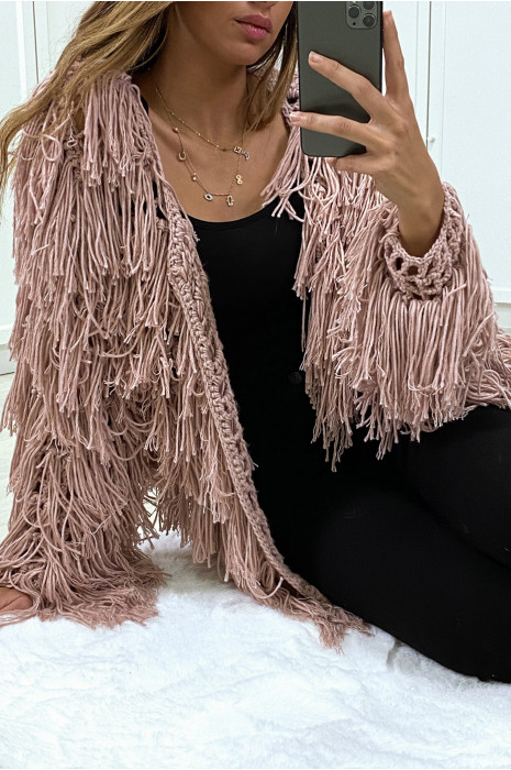 Gilet rose a frange ficelle - 4
