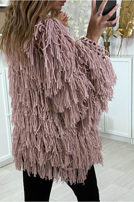 Gilet rose a frange ficelle - 5