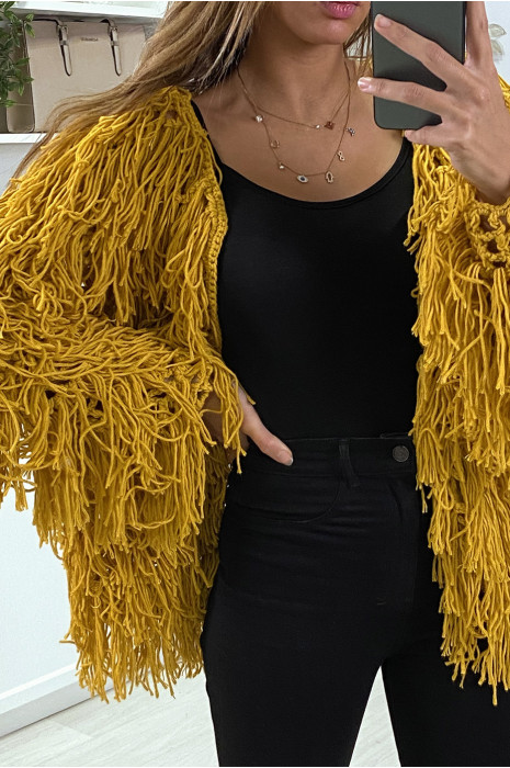 Gilet moutarde a frange ficelle - 2