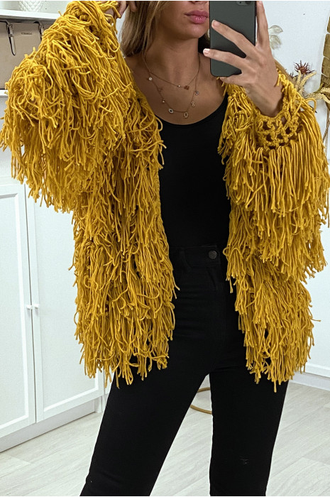 Gilet moutarde a frange ficelle - 3