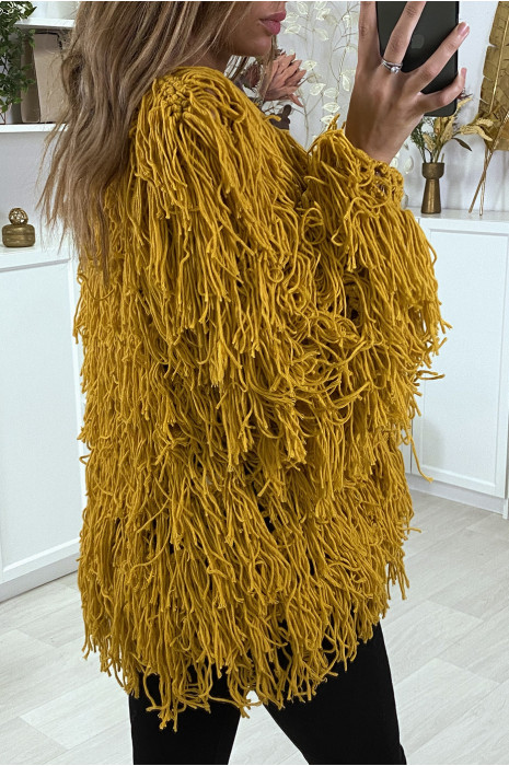 Gilet moutarde a frange ficelle - 6