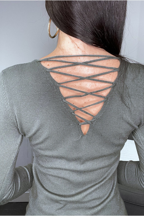 Pull kaki à zip à strass - 6