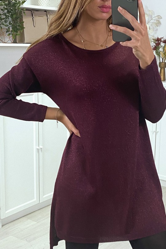 Burgundy shimmering sweater dress with mesh back - 2