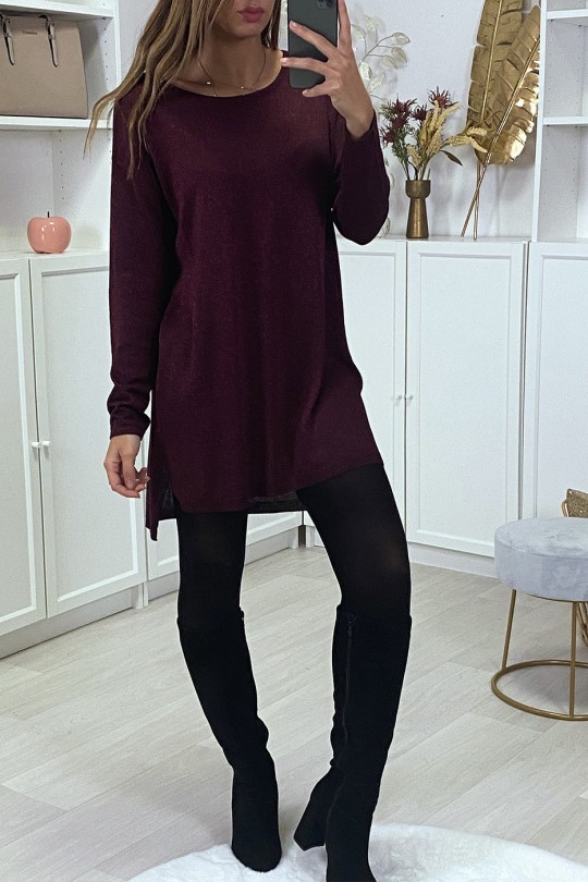Burgundy shimmering sweater dress with mesh back - 3