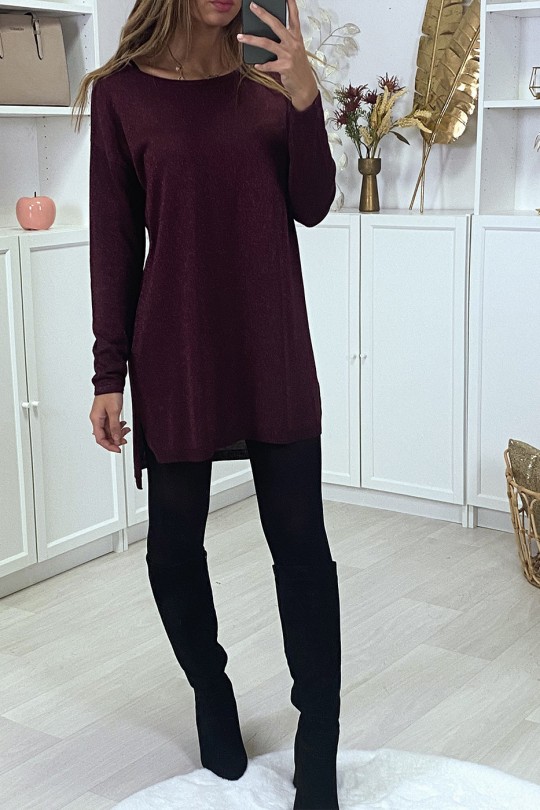 Burgundy shimmering sweater dress with mesh back - 4