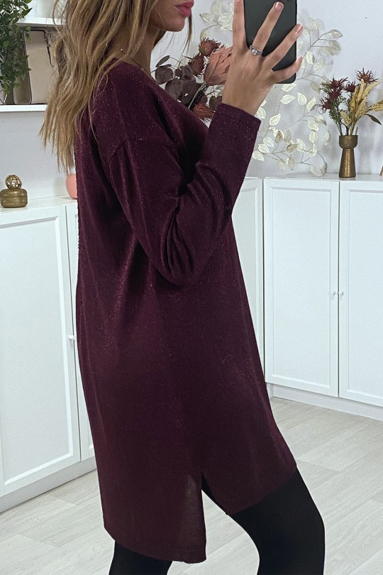 Burgundy shimmering sweater dress with mesh back - 5