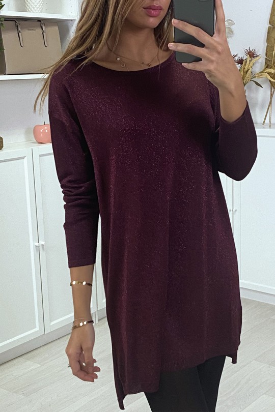 Burgundy shimmering sweater dress with mesh back - 6