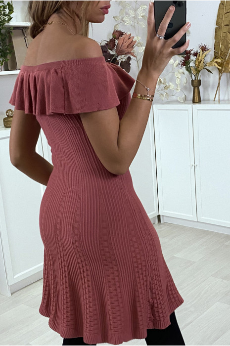 Dark Pink Boat Neck A-Line Dress - 4