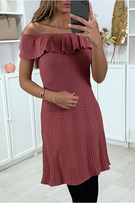 Dark Pink Boat Neck A-Line Dress - 5