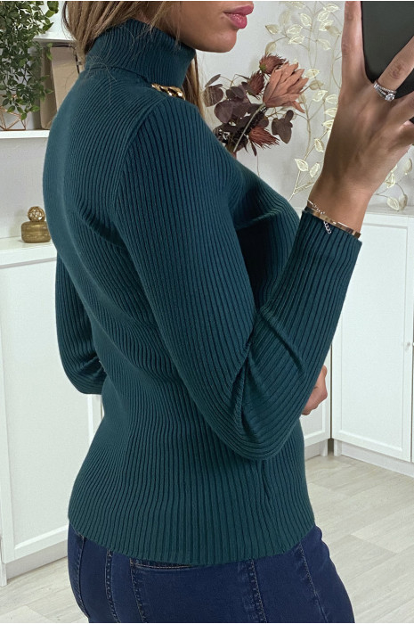 pull cotelé col montant vert - 5
