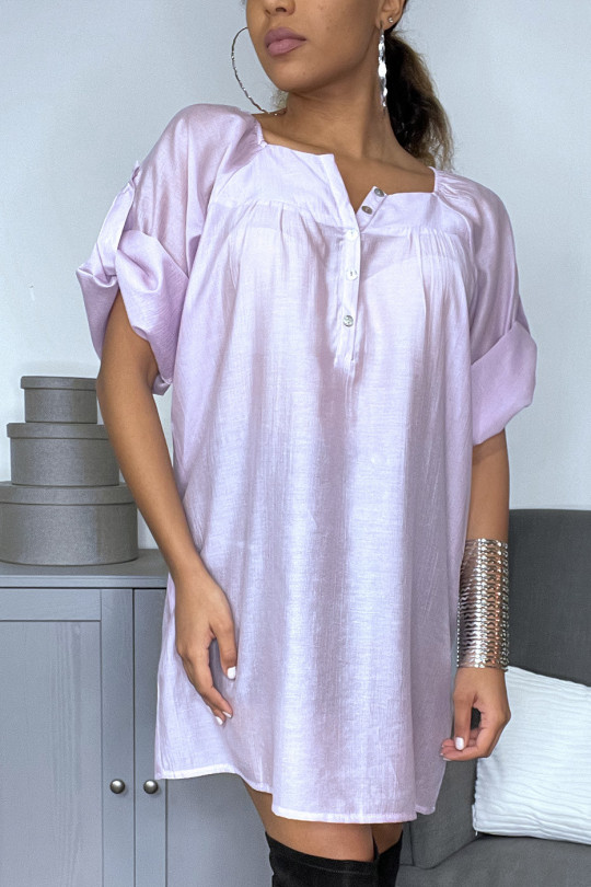 Robe tunique en soie ample satinée violette - 1
