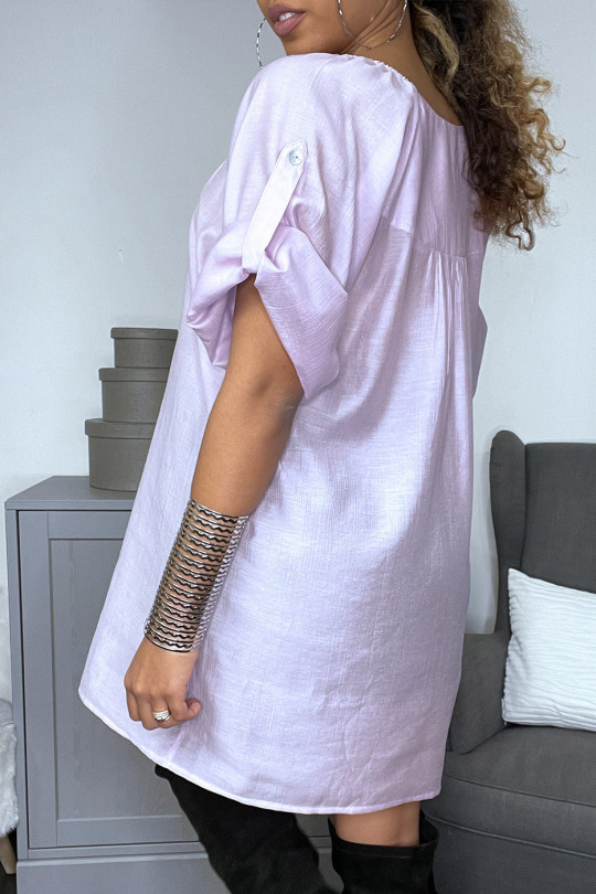 Robe tunique en soie ample satinée violette - 3
