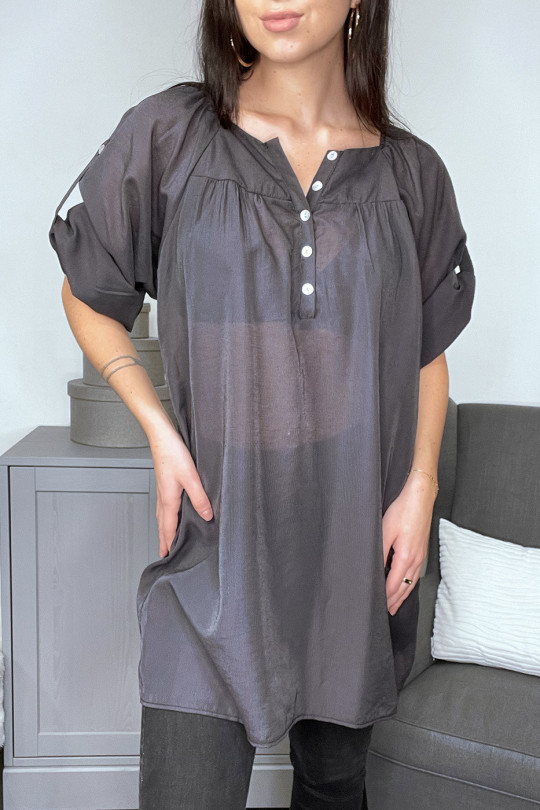 Robe tunique en soie ample satinée noire - 3