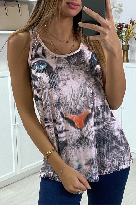 Debardeur rose a imprimé tigre en sequins - 3