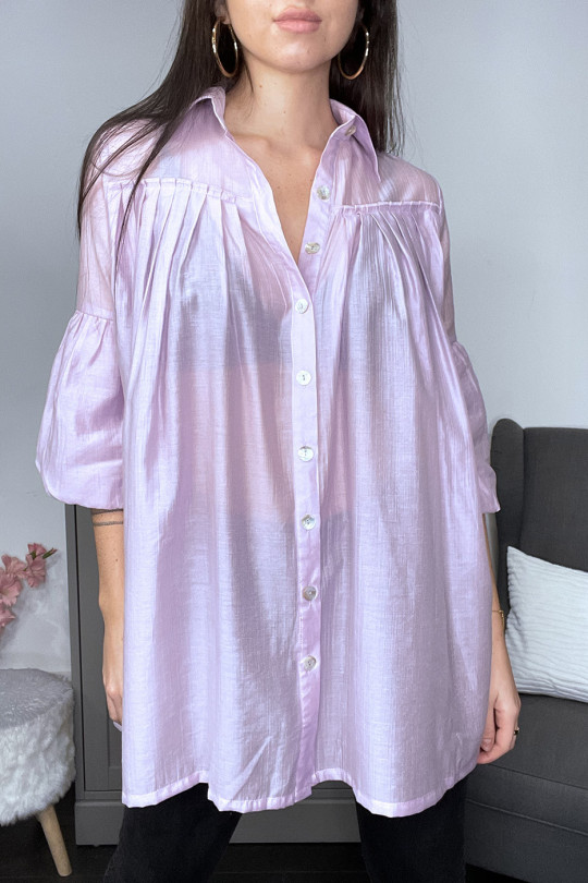Chemise violet en soie à manches bouffantes - 2