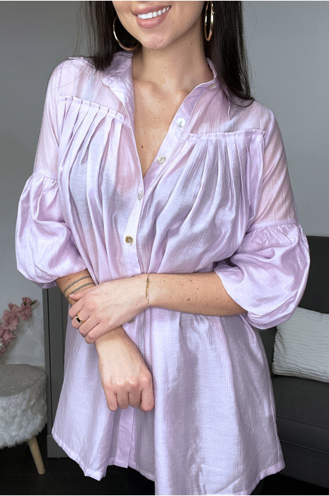 Chemise rose en soie réglable et ajustable - 4