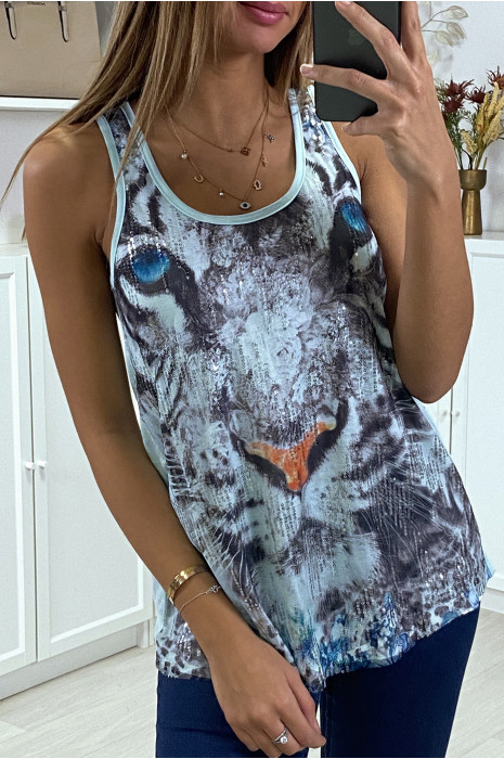 Debardeur blanc a imprimé tigre en sequins - 2