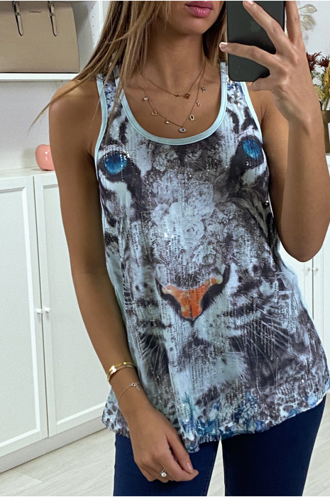 Debardeur blanc a imprimé tigre en sequins - 3