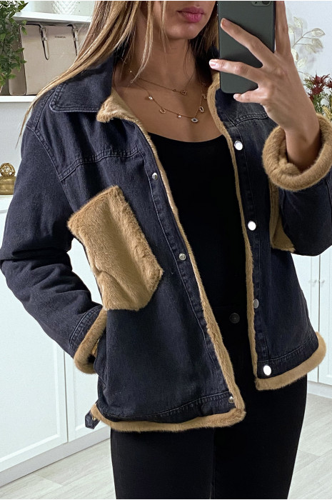 Black moumoute denim jacket and camel pockets - 2