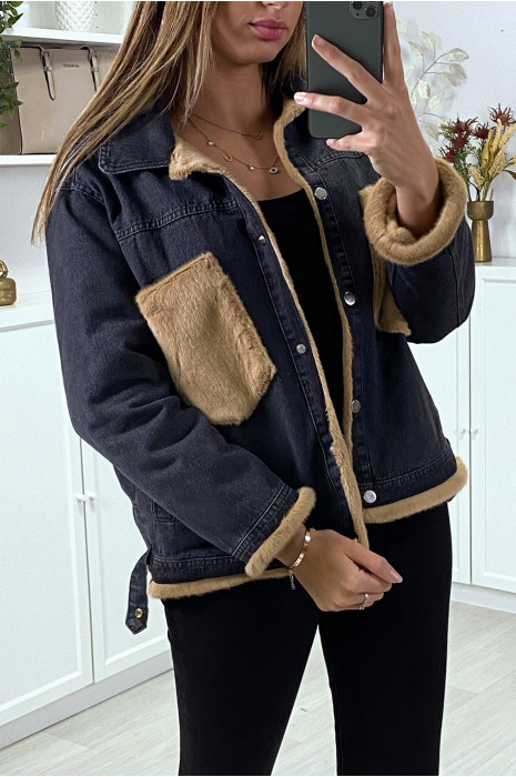 Black moumoute denim jacket and camel pockets - 3