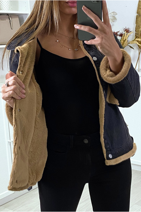 Black moumoute denim jacket and camel pockets - 5