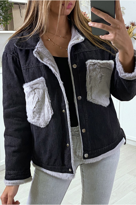 Black moumoute denim jacket and gray pockets - 3