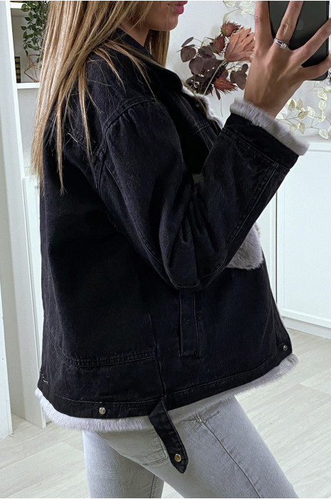 Zwart moumoute-spijkerjasje en grijze zakken - 6