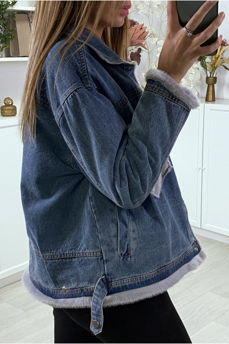 Veste en jean moumoute et poches grise - 5