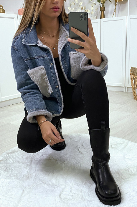 Moumoute denim jacket and gray pockets - 6