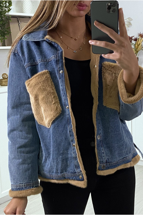 Moumoute denim jacket and camel pockets - 2
