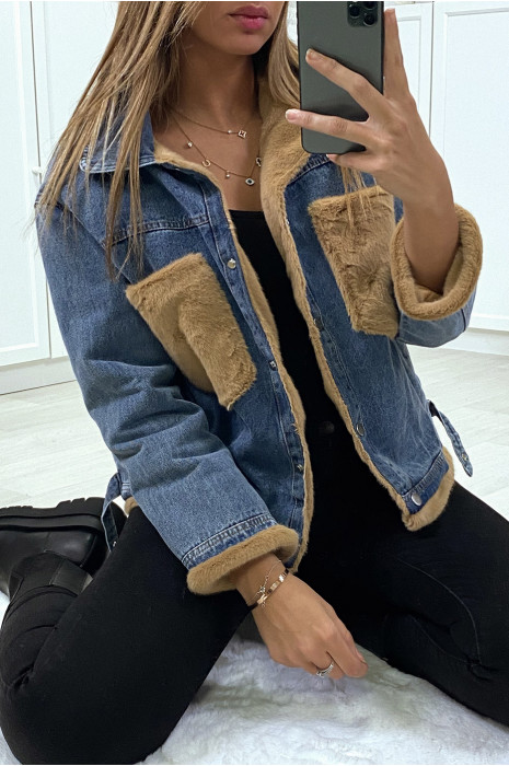Moumoute denim jacket and camel pockets - 4