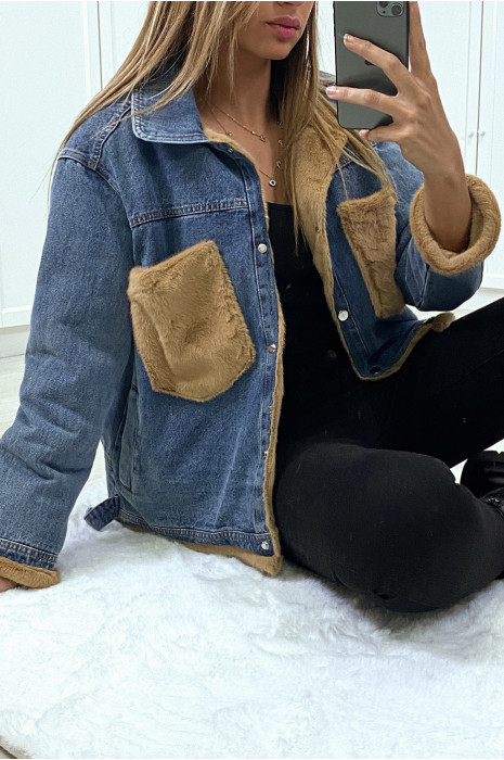 Moumoute denim jacket and camel pockets - 5