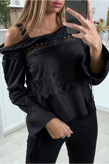 Blouse noire à epaules denudées - 2