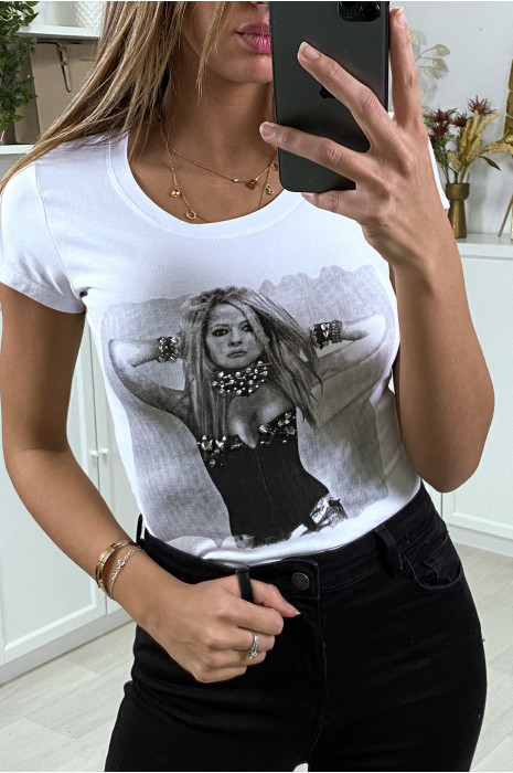 Teeshirt blanc fashion avec strass et clou - 3