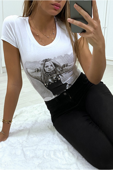Teeshirt blanc fashion avec strass et clou - 5