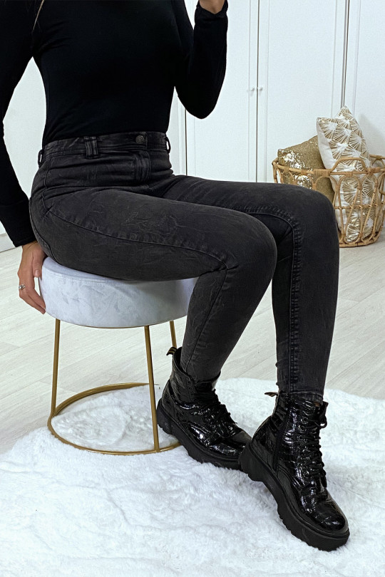 Jeans slim anthracite delavé taille haute - 5