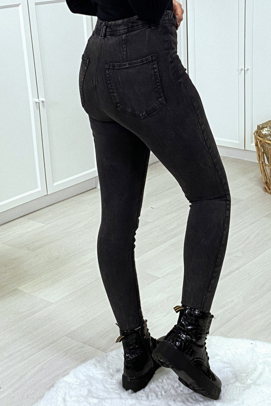 Jeans slim anthracite delavé taille haute - 7