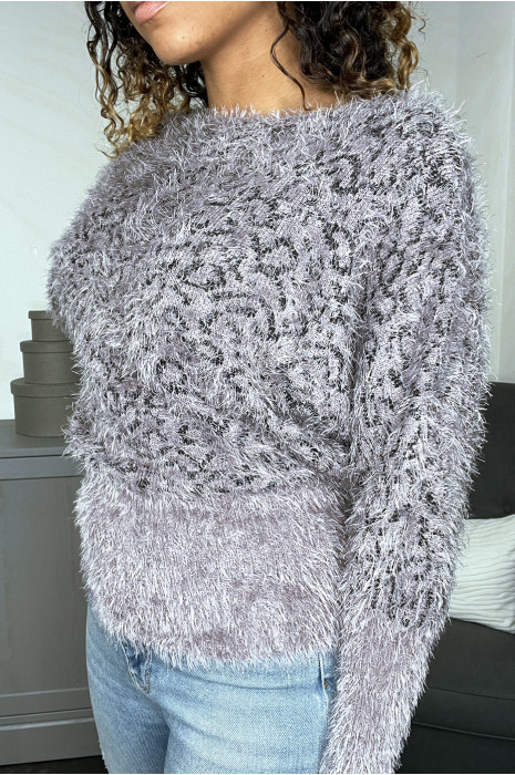 Pull taupe duveteux motif léopard - 2